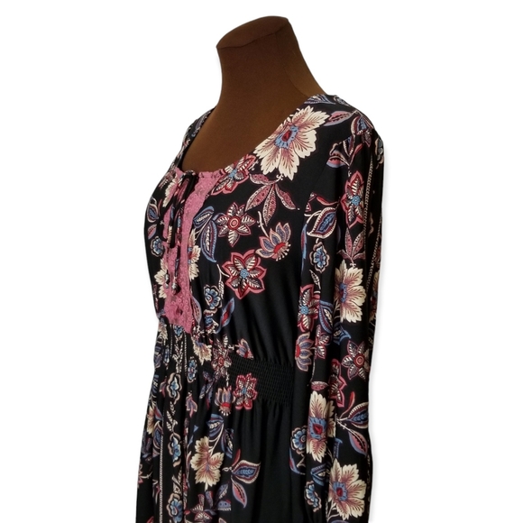 One World Printed Embellished Floral Black Dress Woman Size 1X - Picture 5 of 9